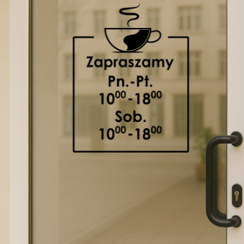 Naklejka z godzinami otwarcia- Kawka